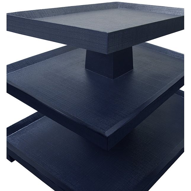 Side Tables Three Tier Center Column Side Table In Textured Navy Linen
