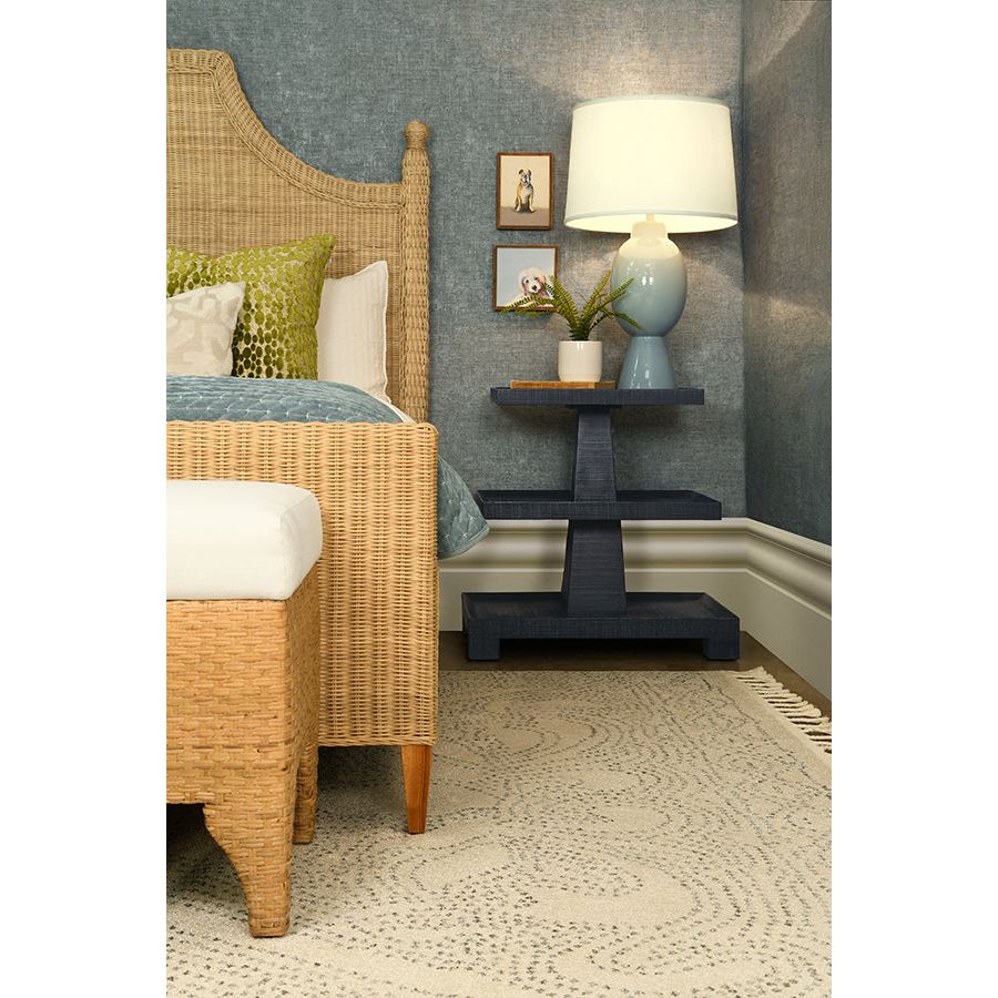 Bench In Woven Water Hyacinth With Performance Ivory Linen Fabric