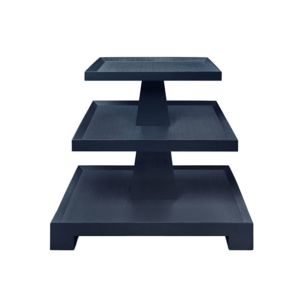 Side Tables Three Tier Center Column Side Table In Textured Navy Linen