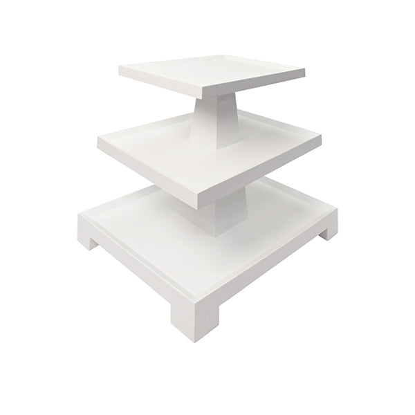 Side Tables Tatiana Three Tier Center Column Side Table In Textured White Linen