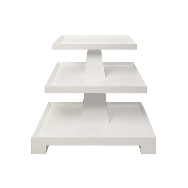 Side Tables Tatiana Three Tier Center Column Side Table In Textured White Linen