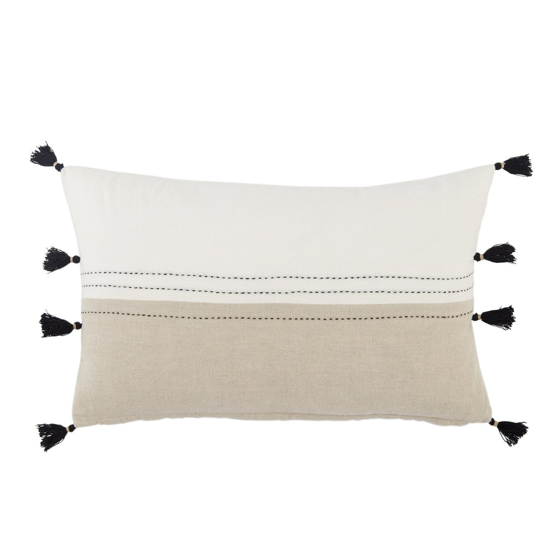 Jaipur Living Yamanik Striped White/ Beige Down Pillow (13"X21" Lumbar)