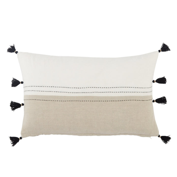 Jaipur Living Yamanik Striped White/ Beige Down Pillow (13"X21" Lumbar)