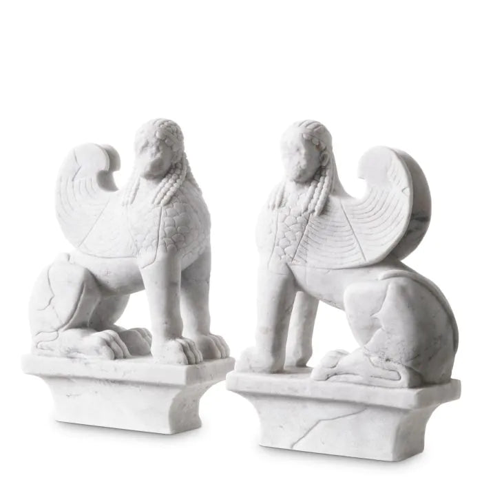 Object Sphinx white marble set of 2