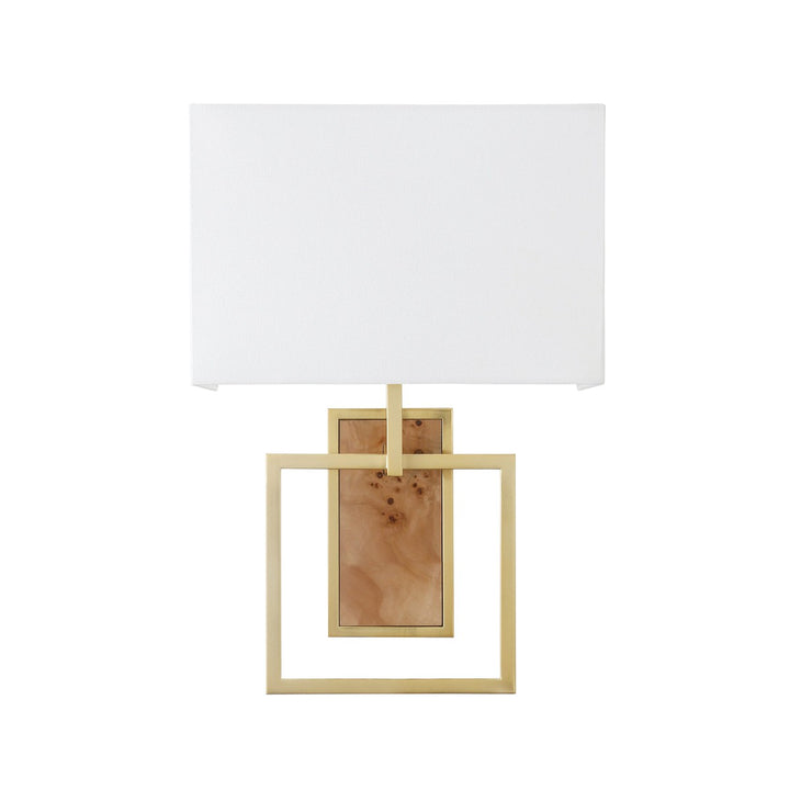 Trace - Flushmount Sconce With Rectangular Burl Wood Backplate And Open Brushed Brass Square Frame