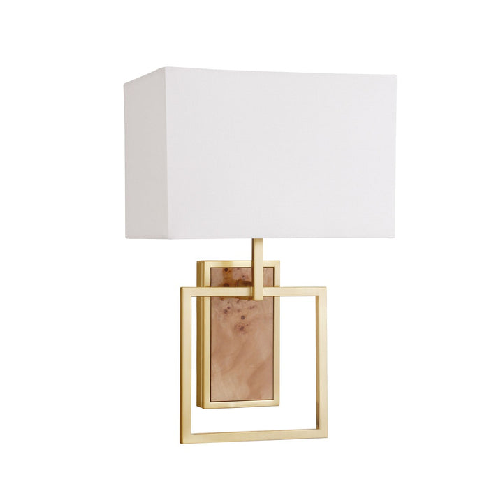 Trace - Flushmount Sconce With Rectangular Burl Wood Backplate And Open Brushed Brass Square Frame