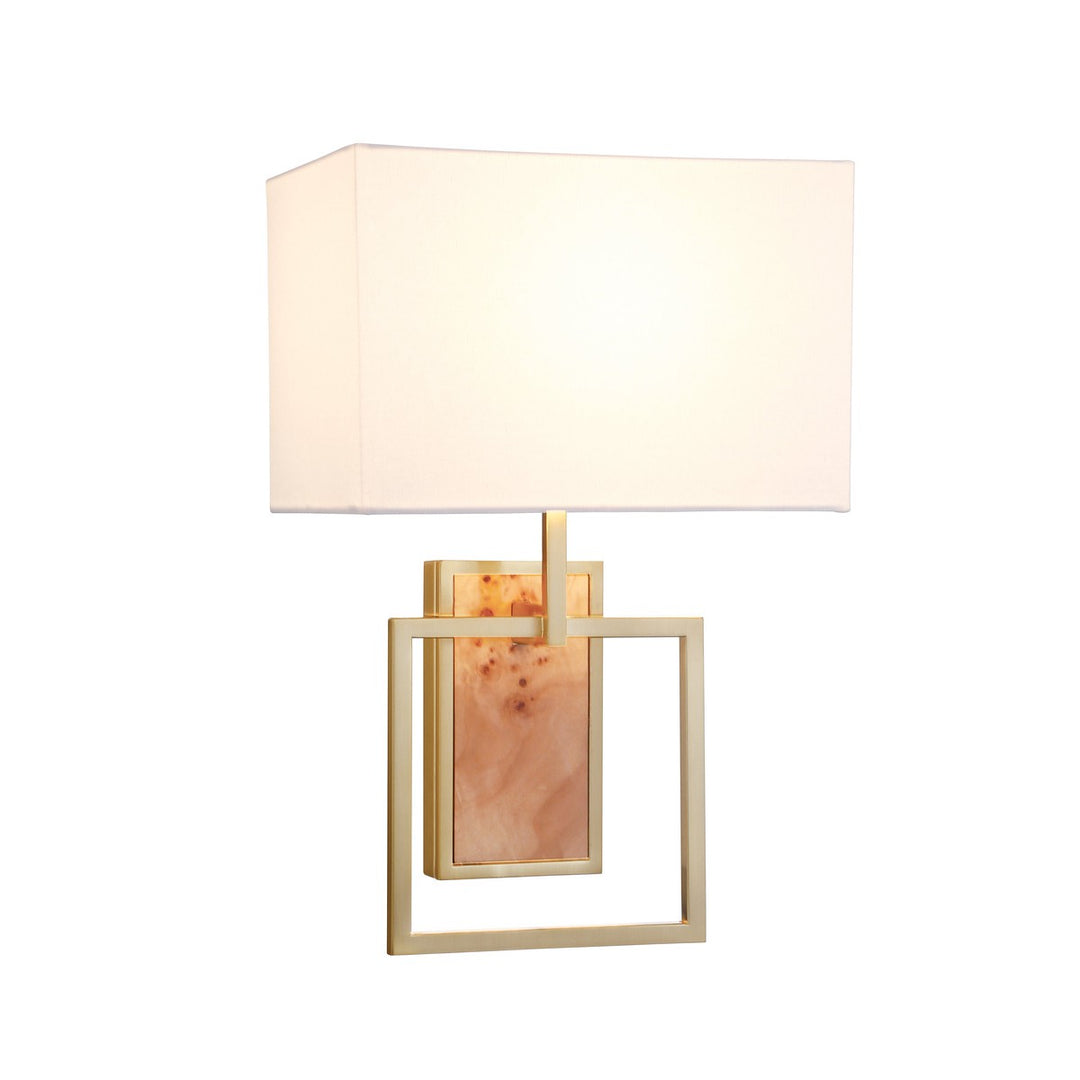 Trace - Flushmount Sconce With Rectangular Burl Wood Backplate And Open Brushed Brass Square Frame