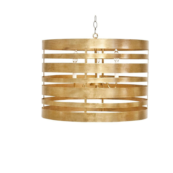 Turner Gold Leaf Metal Striped Pendant W. 3 Light Cluster