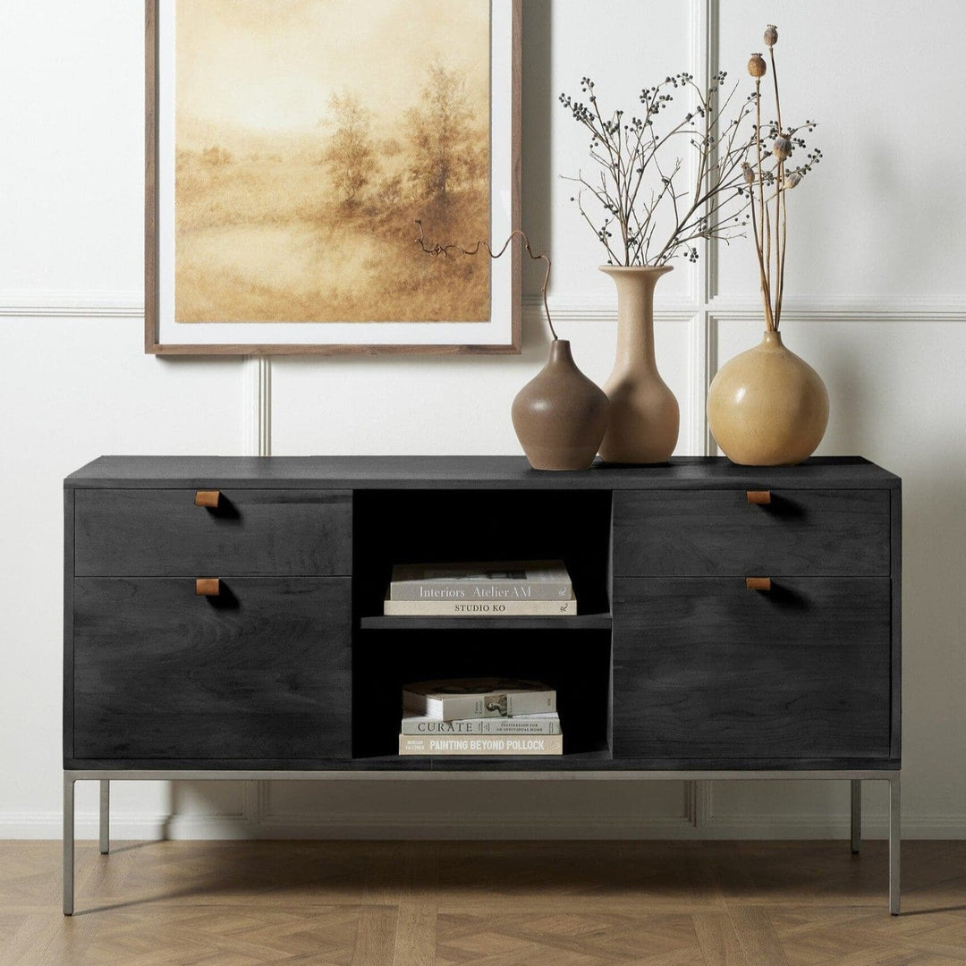 Calvin Modular Filing Credenza - Black Wash Poplar