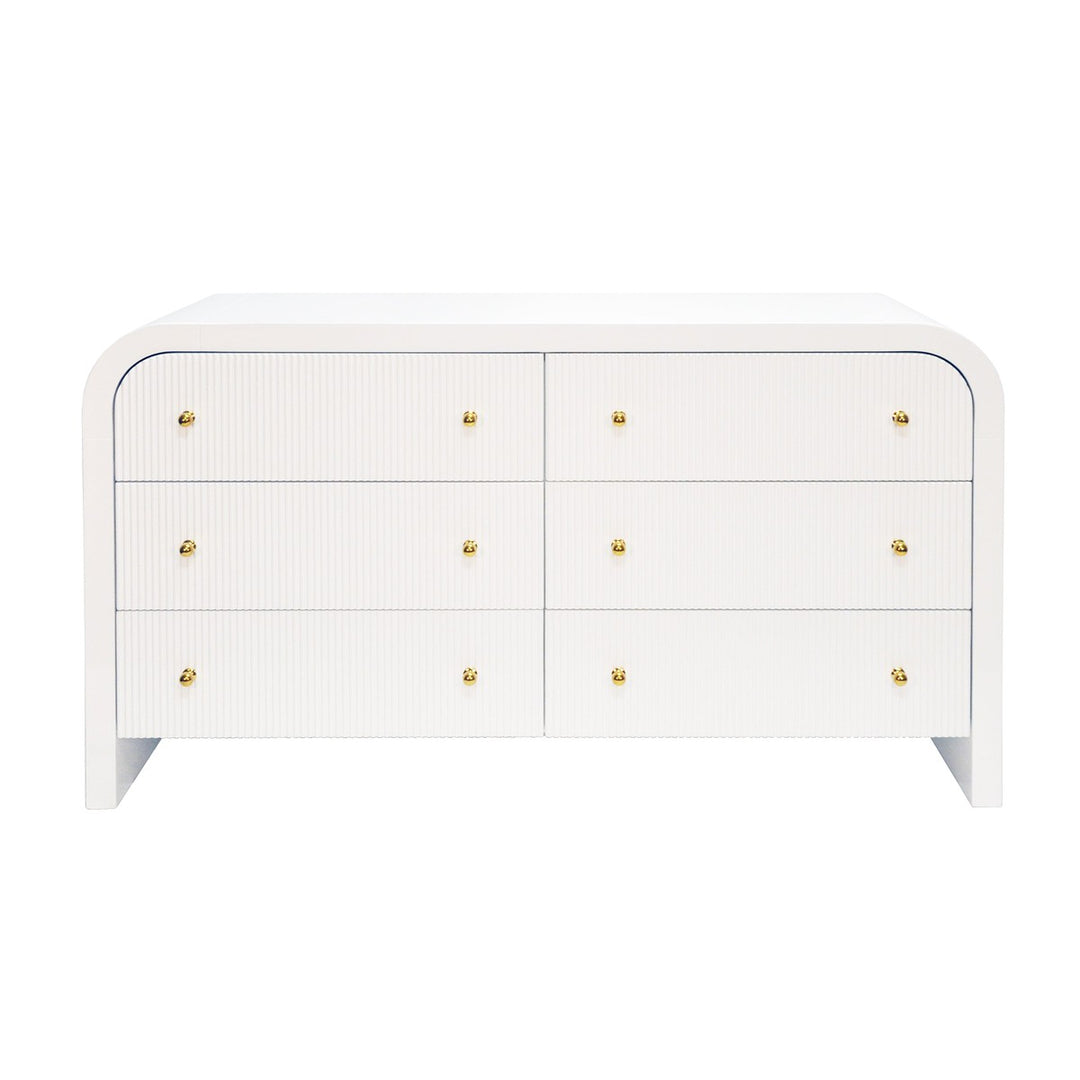 Valentina - Waterfall Edge Chest With Fluted Drawer Front In White Lacquer