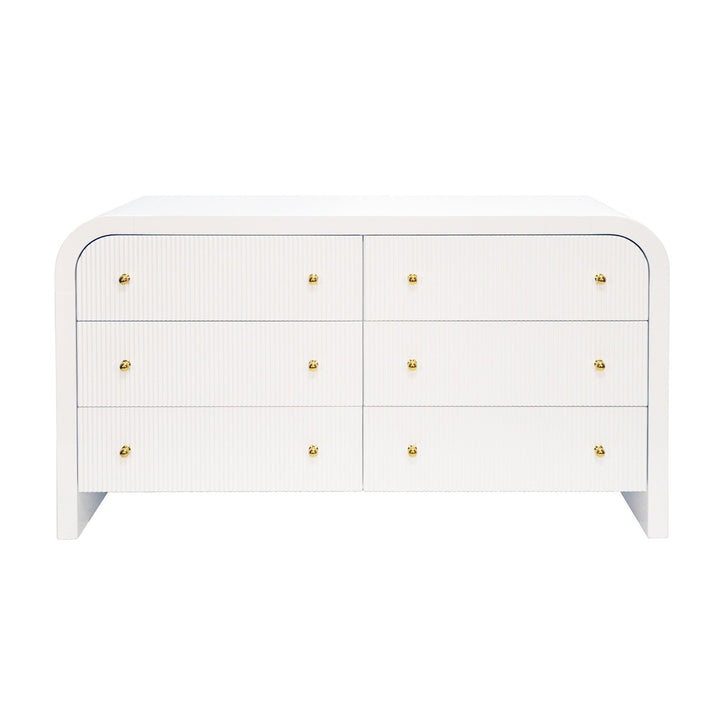 Valentina - Waterfall Edge Chest With Fluted Drawer Front In White Lacquer