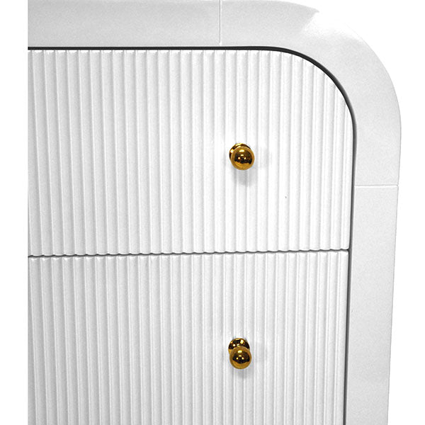 Valentina - Waterfall Edge Chest With Fluted Drawer Front In White Lacquer