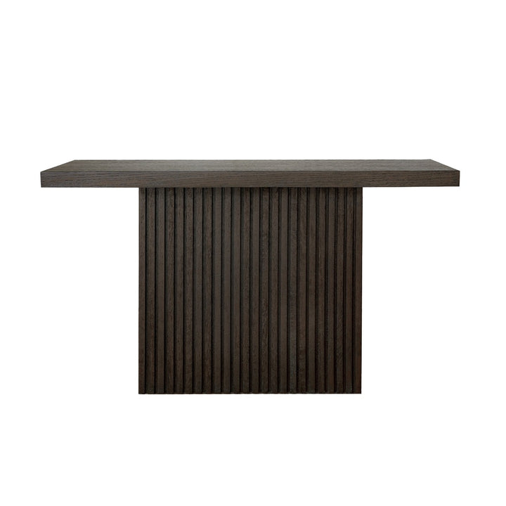 Vanna - Slatted Pedestal Base Console Table In Dark Espresso Oak