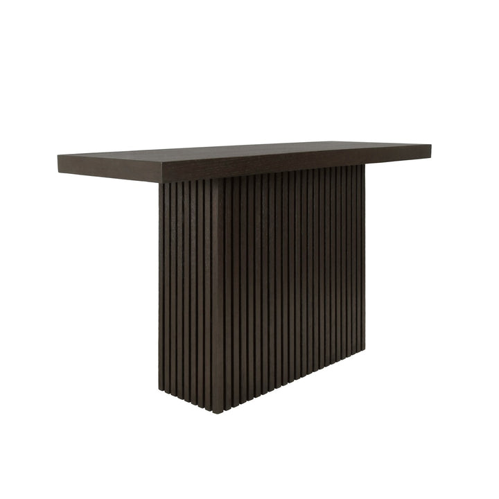 Vanna - Slatted Pedestal Base Console Table In Dark Espresso Oak