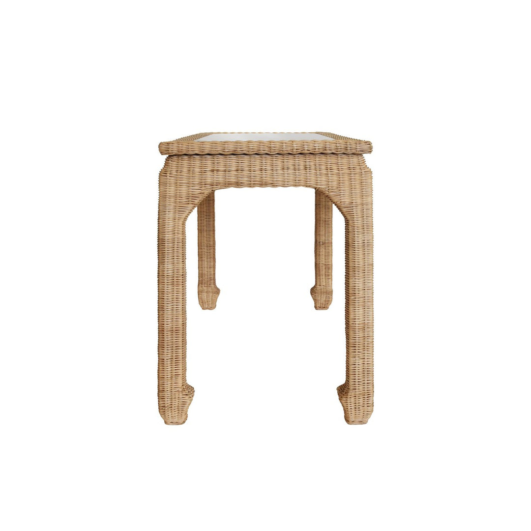 Verra - One Drawer Ming Style Desk In Woven Rattan With Glass Top