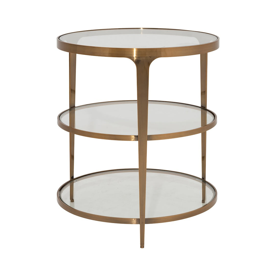 Vienna - Three Tier Glass Top Round End Table In Antique Brass