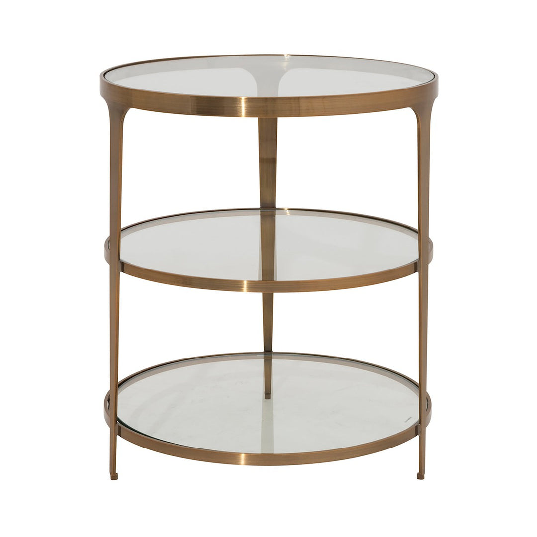 Vienna - Three Tier Glass Top Round End Table In Antique Brass