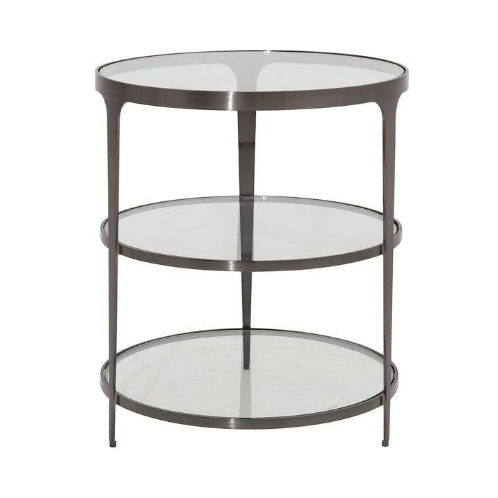 Vienna - Three Tier Glass Top Round End Table In Gunmetal