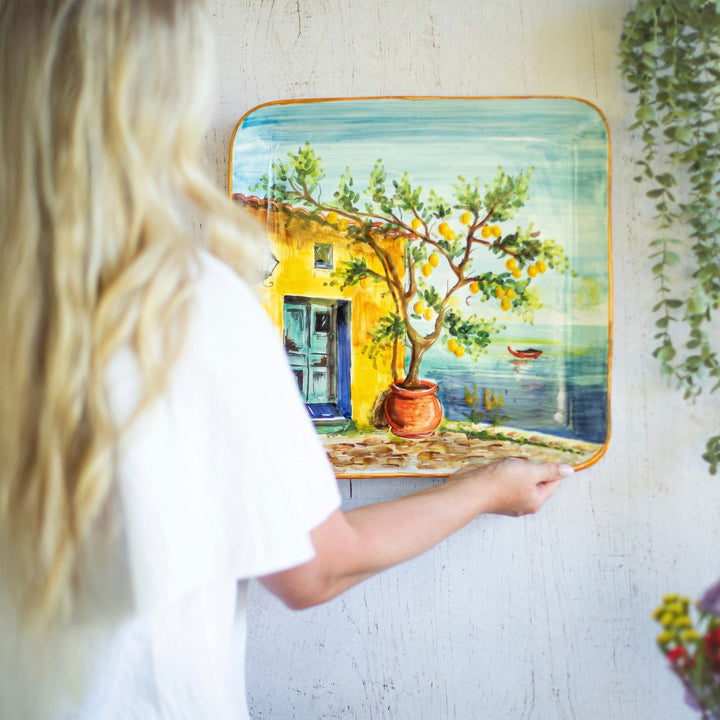Landscape Wall Plates Square Platter with Lemon Tree