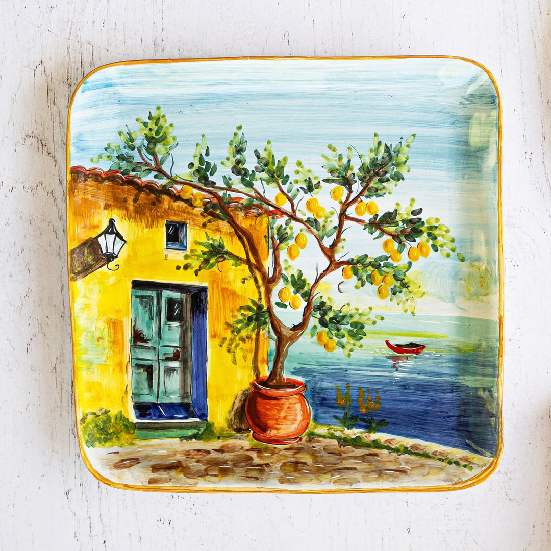 Landscape Wall Plates Square Platter with Lemon Tree