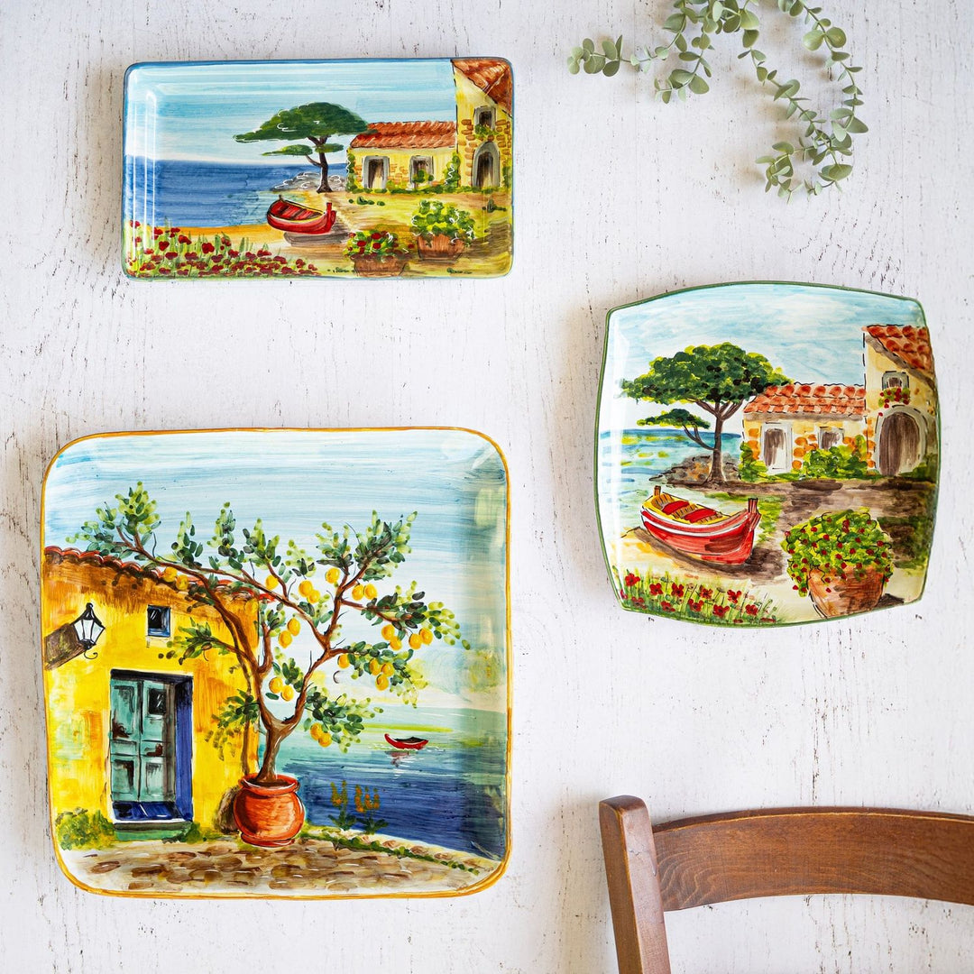 Landscape Wall Plates Square Platter with Lemon Tree