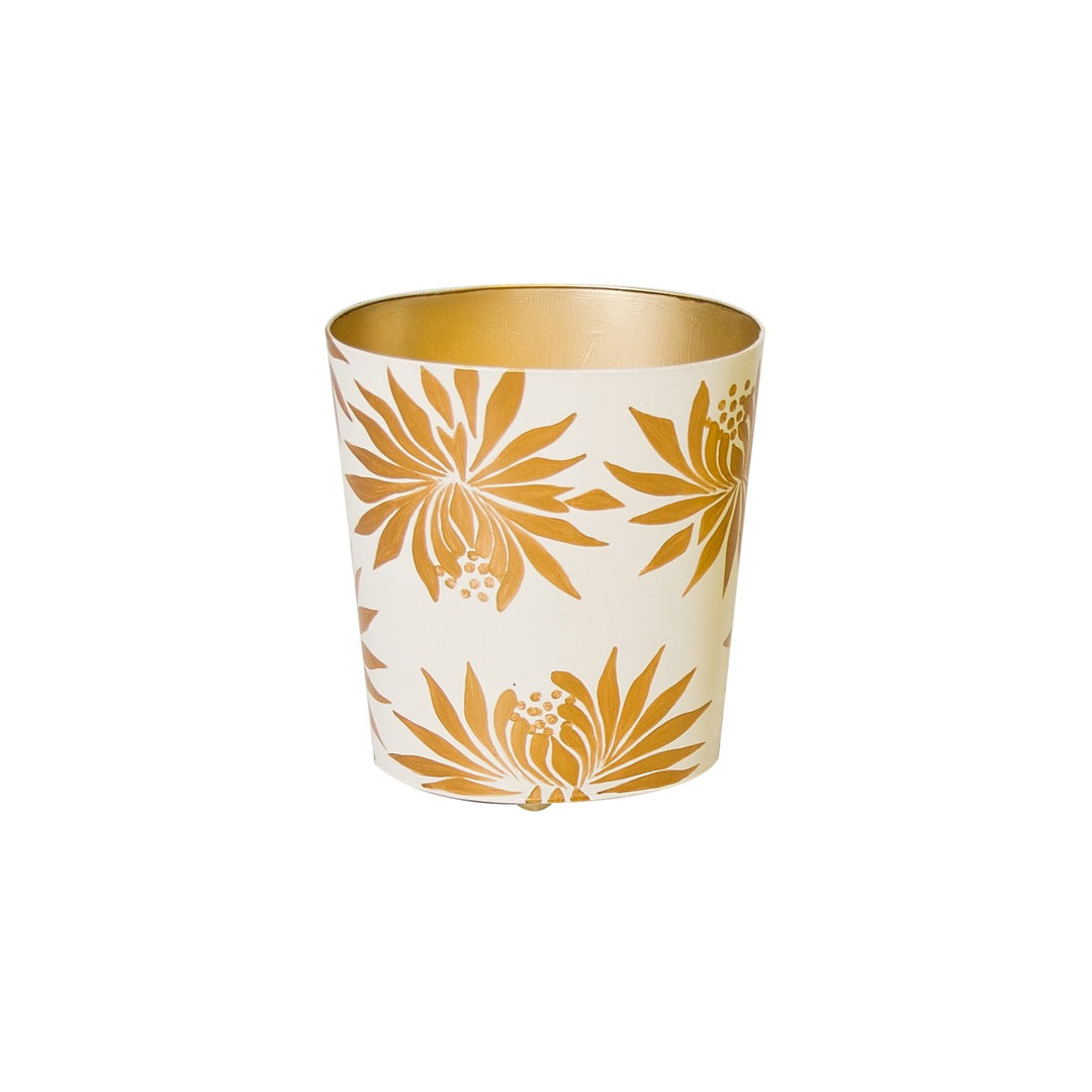 Oval Wastebasket Cream W. Gold Dahlia