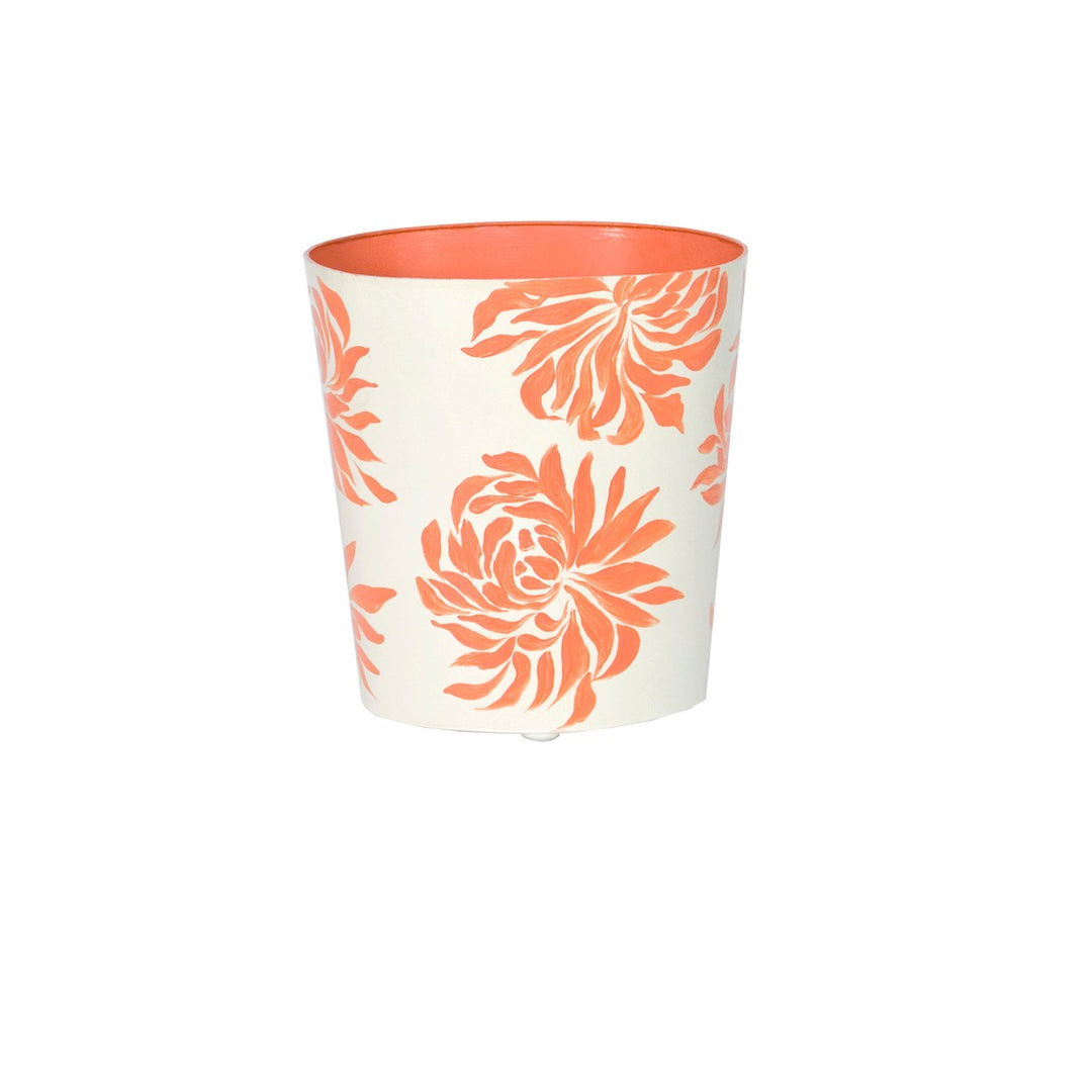 Oval Wastebasket White With Orange Dahlia