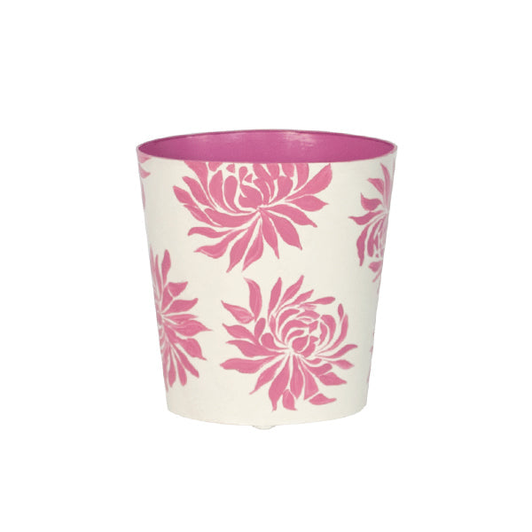 Wastebaskets Oval Wastebasket Cream With Hot Pink Dahlia