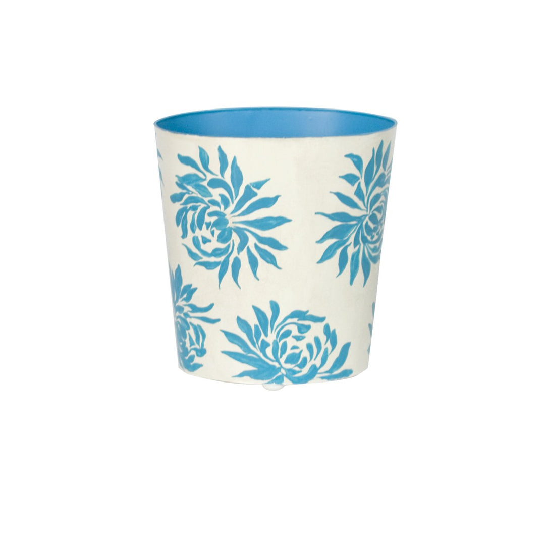 Oval Wastebasket Cream W. Turquoise Dahlia