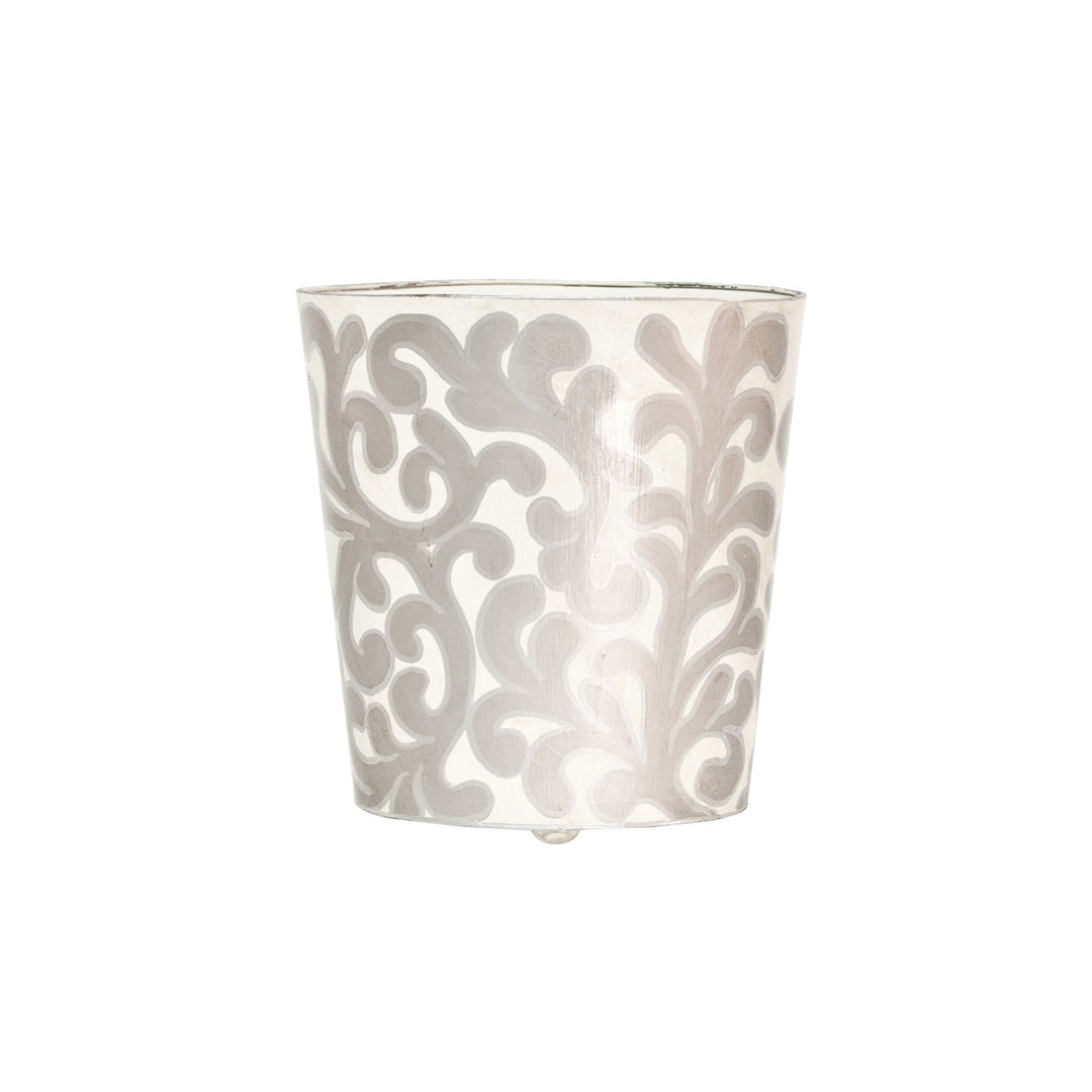 Oval Wastebasket Silver And Cream