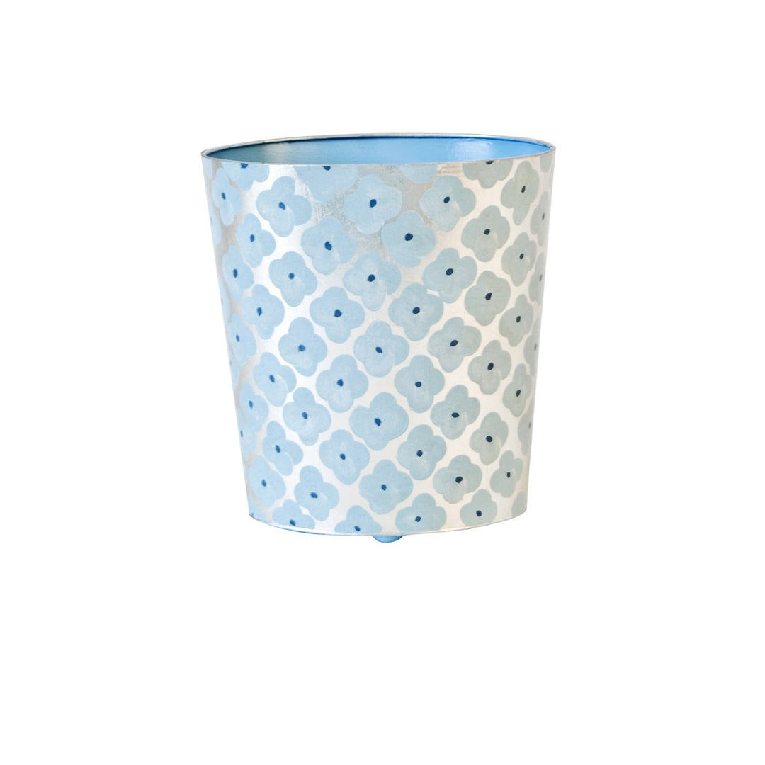 Oval Wastebasket Blue And Silver