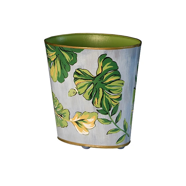 Oval Wastebasket With Tropical Leaf And Snake Pattern