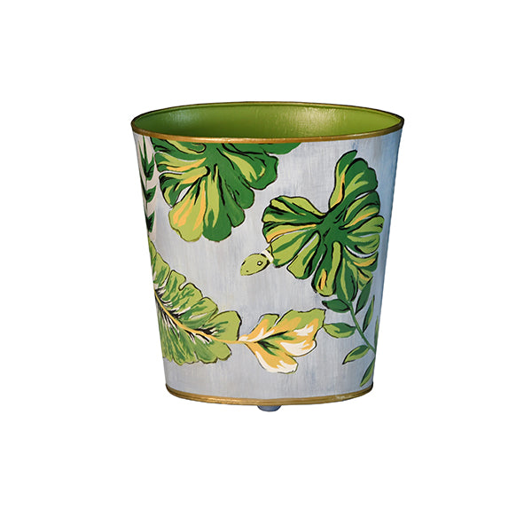 Oval Wastebasket With Tropical Leaf And Snake Pattern