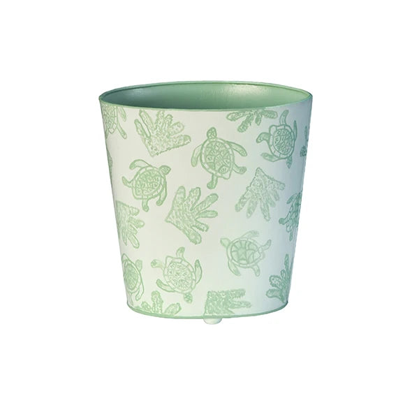 Oval Wastebasket Cream With Mint Green Turtle And Coral Pattern