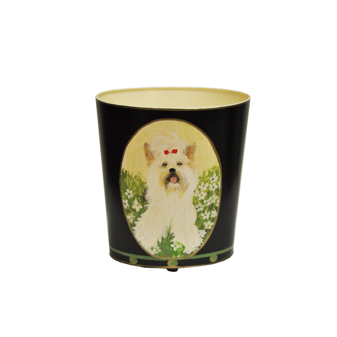 Hand Painted York Terrier Wastebasket