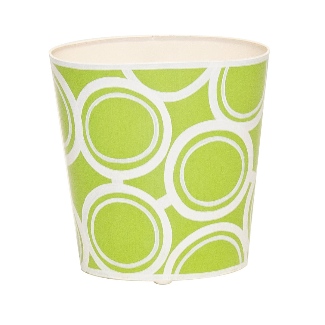 Oval Wastebasket Green And Cream Design