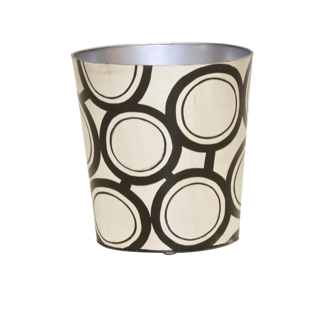 Oval Wastebasket Black And Silver Design