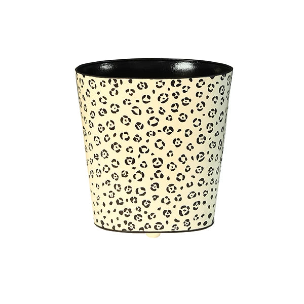 Oval Wastebasket Cream With Black Cheetah Pattern