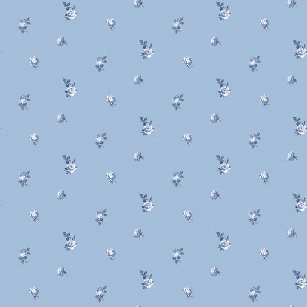 Miniature Roses Wallpaper-Mitchell Black-MITCHB-WC410-BL-PM-10-Wall DecorPatterns Powdered Blue-Premium Matte Paper-3-France and Son