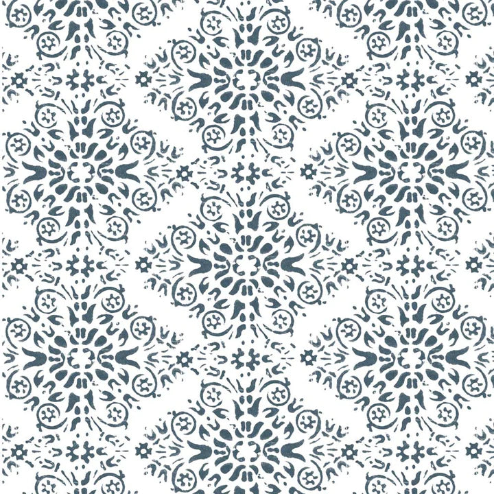 Timbre Damask Wallpaper-Mitchell Black-MITCHB-WC414-BL-PM-10-Wall DecorPatterns Stone Blue-Premium Matte Paper-1-France and Son