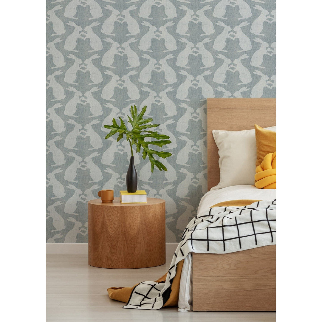 Paper Rabbits Wallpaper-Mitchell Black-MITCHB-WCB512-B-PM-10-Wall DecorPatterns Pewter Blue-Premium Matte Paper-2-France and Son