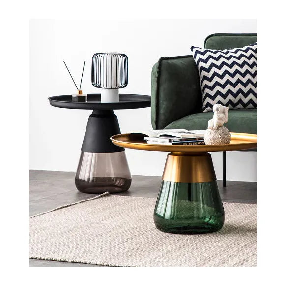 Duverre Coffee Table Brass Aluminum Green Glass