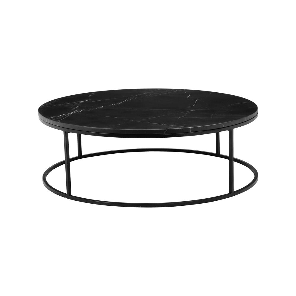 Coffee Tables Onix Round Coffee Table Black Semi-Honed Marble Black Powder Coated Frame