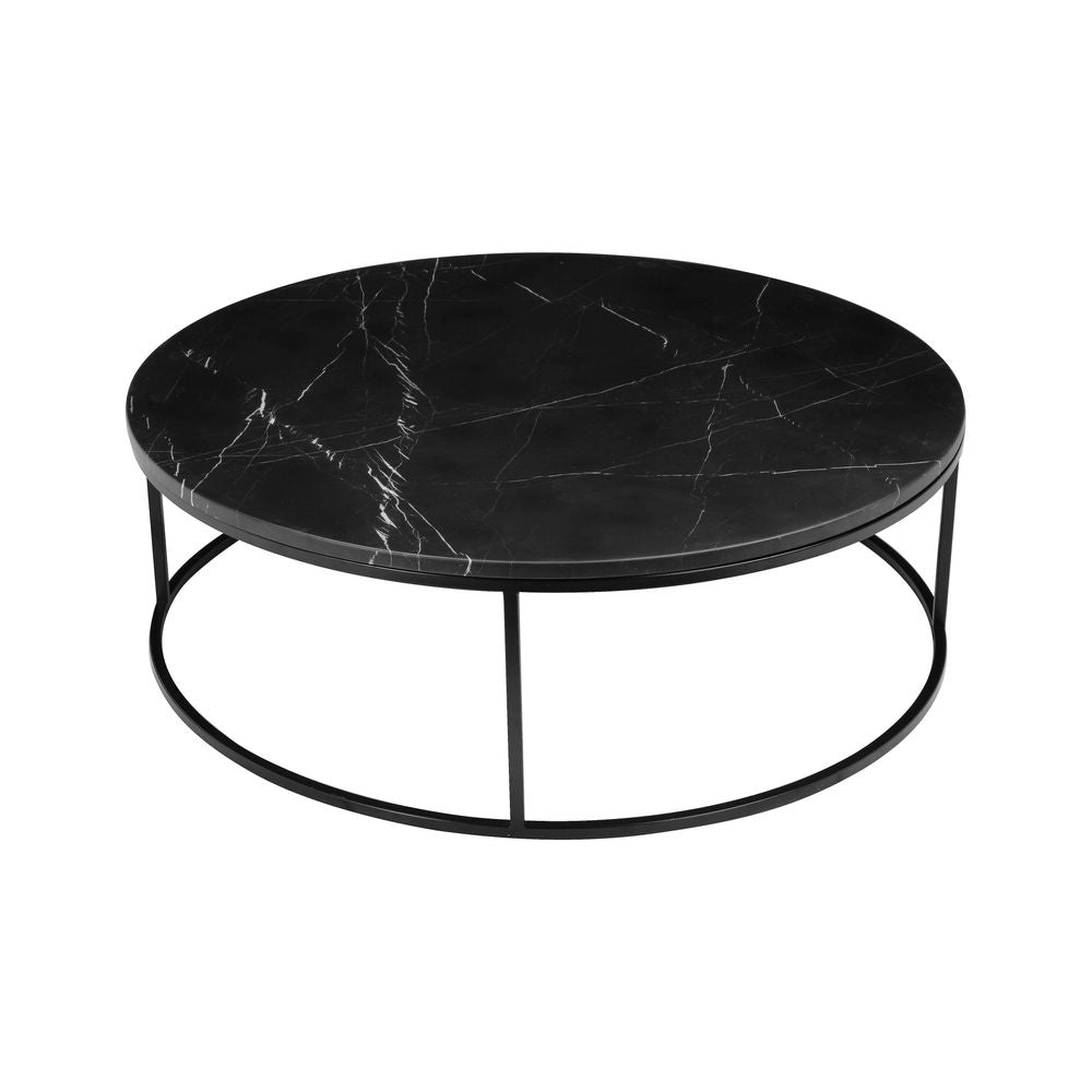 Coffee Tables Onix Round Coffee Table Black Semi-Honed Marble Black Powder Coated Frame