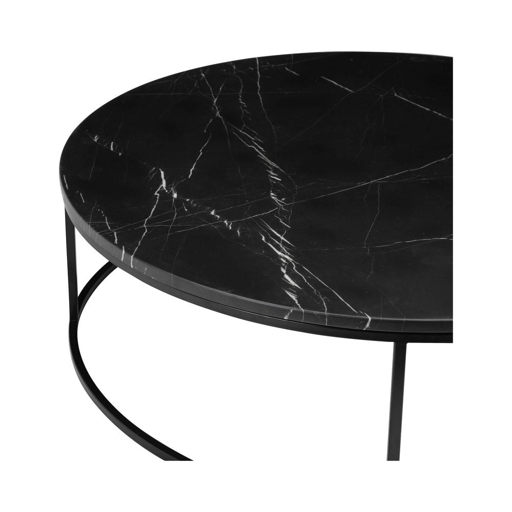 Coffee Tables Onix Round Coffee Table Black Semi-Honed Marble Black Powder Coated Frame
