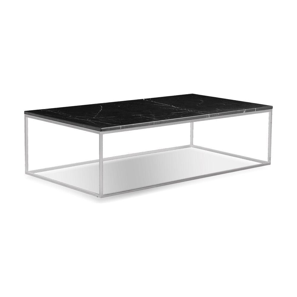 Coffee Tables Onix Rectangular Coffee Table Black Semi-Honed Marble Brushed Stainless Steel Base