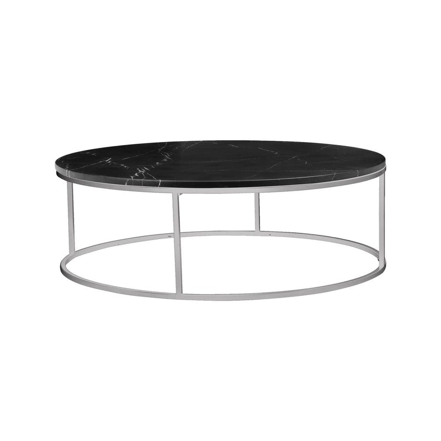 Coffee Tables Onix Round Coffee Table Black Semi-Honed Marble Brushed Stainless Steel Base