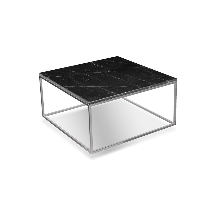 Coffee Tables Onix Square Coffee Table Black Semi-Honed Marble Brushed Stainless Steel Base