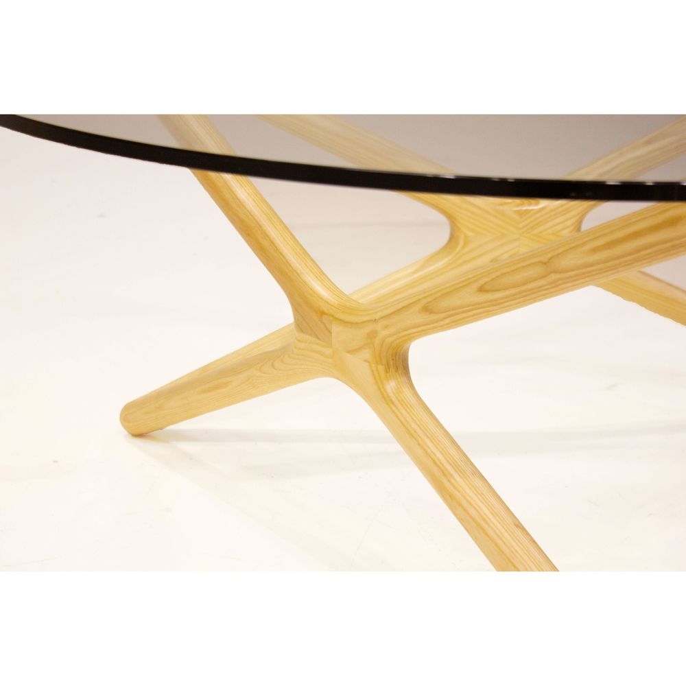 Coffee Tables Quasar Round Coffee Table Clear Glass Solid American Ash Natural Stain Base