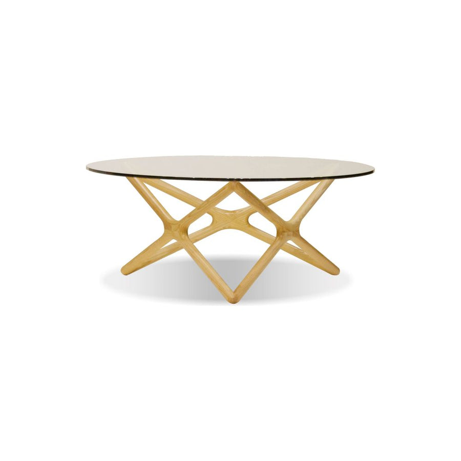 Coffee Tables Quasar Round Coffee Table Clear Glass Solid American Ash Natural Stain Base